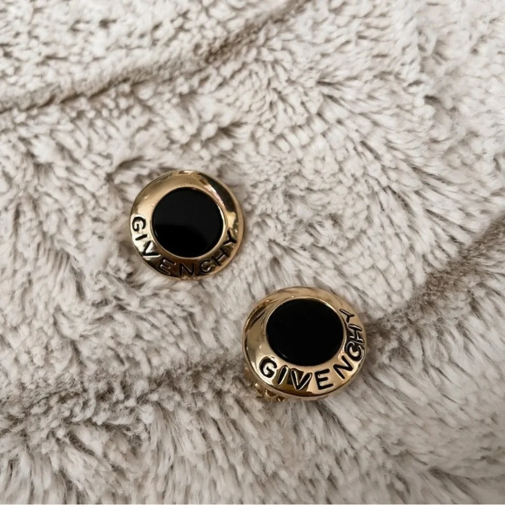 Givenchy Black Enamel Clip-on Coin Earrings - Picture 2 of 3